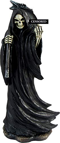 DWK - Grim Grouch – Sensenmann Harbinger of Death with Middle Finger Flipping The Bird Statue Satire Figur Halloween Party Neuheit Gothic Home Decor Akzent, 20,3 cm von DWK