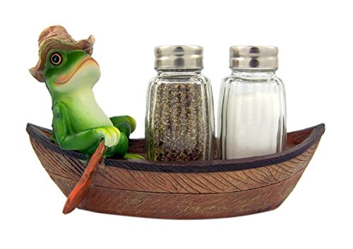 Quaken Creek Kanu Harz Frosch in Kanu Figur mit Glas Salz- und Pfefferstreuer Set Halterung, 17,8 cm von DWK