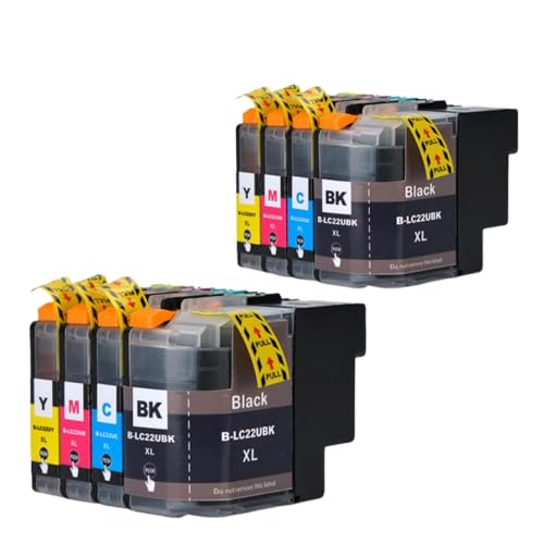 DWOGCEBX Kompatible Volltintenpatrone Set Kompatibel mit LC22uxl 22uxl BK/C/M/Y Kompatibel mit DCP-J785DW MFC-J985DW Drucker(2 Set 8 Colors) von DWOGCEBX