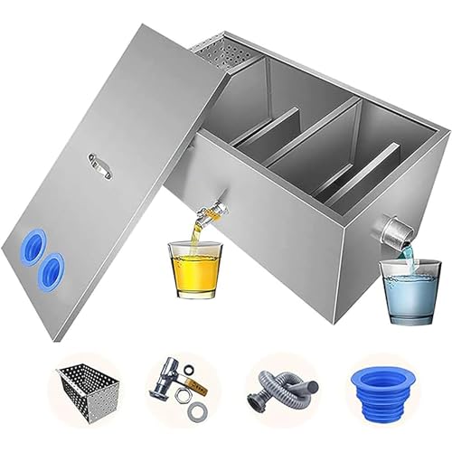 Abfallsammler aus Edelstahl for Küchenspülen – Handelsüblicher Wasser-/Ölabscheider unter der Spüle mit Fettsammler – Einfach zu installieren und zu warten(23.6x11.8x11.8in) von DWSSX