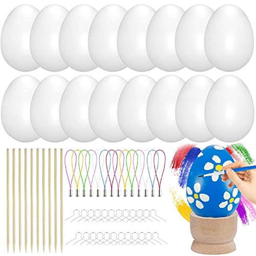 DWTECH Ostereier-Dekorations-Set - 50 Stück (6CM) Blank White Easter DIY Painting Crafts Eggs Kit,Plastikeier Hängende Ornamente für Party,Home Osterbäume Dekorationen für Kindergeschenke von DWTECH