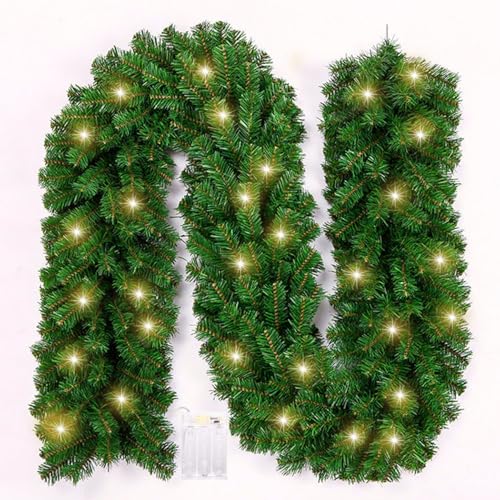 Weihnachtsgirlande Dekorationen mit 50 LEDs - 2.7m 9Ft künstliche vorbeleuchtete Weihnachten Girlande Mantel Dekor Weihnachten Girnalda grüne Urlaubsdekorationen für den Innen Außenbereich (Grün) Weihnachtsgirlande Dekorationen mit 50 LEDs - 2.7m 9Ft künstliche vorbeleuchtete Weihnachten Girlande Mantel Dekor Weihnachten Girnalda grüne Urlaubsdekorationen für den Innen Außenbereich (Grün) von DWTECH