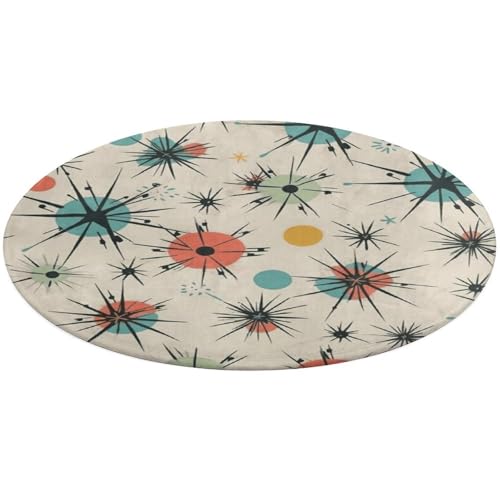 Atomic Stars Retro-Muster, runder Teppich, weich, saugfähig, Badematte, Eingangsbereich, rutschfest, Bauernhaus, 90 x 90 cm, für Schlafzimmer, Wohnzimmer, Heimdekoration Atomic Stars Retro-Muster, runder Teppich, weich, saugfähig, Badematte, Eingangsbereich, rutschfest, Bauernhaus, 90 x 90 cm, für Schlafzimmer, Wohnzimmer, Heimdekoration von DWTJKMS