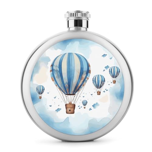 Blaue Heißluftballon-Whiskey-Flaschen, klein, tragbar, Reise-Likörflasche, Edelstahl, auslaufsicher, für Hochzeit, Party, Trauzeugen, Brautjungfer, Geschenk, 142 ml von DWTJKMS