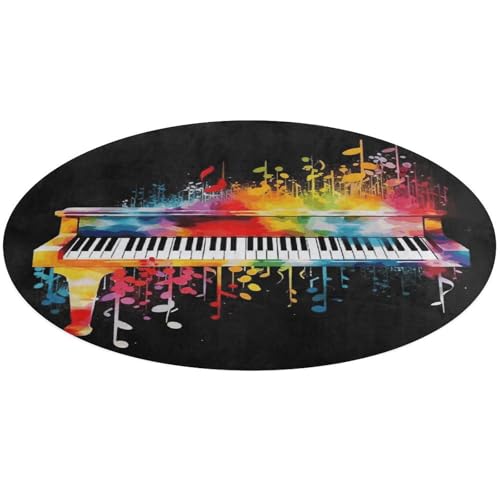Bunte Fußmatte mit Klaviertastatur, Musiknoten, rund, weich, saugfähig, für Eingangsbereich, rutschfest, Bauernhaus, 60 x 60 cm, für Schlafzimmer, Wohnzimmer, Heimdekoration Bunte Fußmatte mit Klaviertastatur, Musiknoten, rund, weich, saugfähig, für Eingangsbereich, rutschfest, Bauernhaus, 60 x 60 cm, für Schlafzimmer, Wohnzimmer, Heimdekoration von DWTJKMS