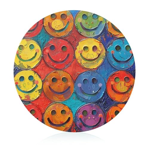 Buntes Schneidebrett mit Smiley-Gesicht, runder Schneideblock aus gehärtetem Glas, einzigartige Küchen-Schneidebretter für Pizza, Gemüse, Obst, Käse und Wurstwaren von DWTJKMS
