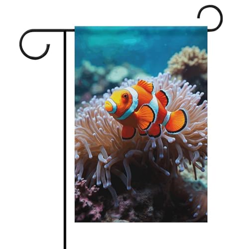 Clownfisch-Sommer-Gartenflagge, doppelseitig, 30,5 x 45,7 cm, Gartenflaggen, Frühlingssonne, Gartenflagge, saisonale Willkommensflagge, Dekoration für den Außenbereich von DWTJKMS