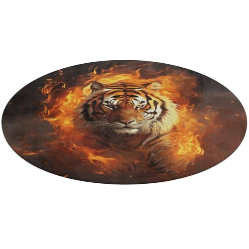 Cooler Tiger in Flamme runder Teppich, weich, saugfähig, Badematte, Eingangsbereich, rutschfest, Bauernhaus, 60 x 60 cm, für Schlafzimmer, Wohnzimmer, Heimdekoration Cooler Tiger in Flamme runder Teppich, weich, saugfähig, Badematte, Eingangsbereich, rutschfest, Bauernhaus, 60 x 60 cm, für Schlafzimmer, Wohnzimmer, Heimdekoration von DWTJKMS