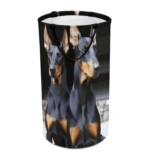 DWTJKMS Doberman Wäschekorb, zusammenklappbarer Wäschekorb mit einfachen Tragegriffen, großer Aufbewahrungskorb für Waschküche, Wohnheim, Familie von DWTJKMS