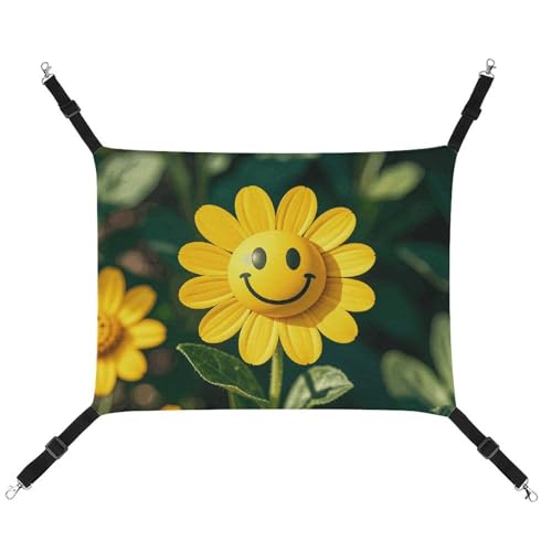 DWTJKMS Gelbe Smiley-Blumen-Katzen-Hängematte, weiche Schlaf-Hängematten, verstellbare Haustier-Hängematte, ganzjähriger Gebrauch für Katzen, Frettchen, Welpen, Kaninchen, Kleintiere (klassisch) von DWTJKMS