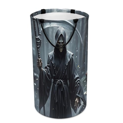 DWTJKMS Grim Reaper Wäschekorb, zusammenklappbarer Wäschekorb mit einfachen Tragegriffen, großer Aufbewahrungskorb für Waschküche, Wohnheim, Familie von DWTJKMS