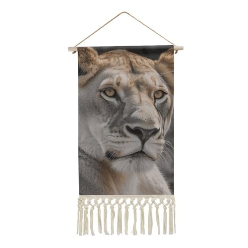 DWTJKMS Lioness Hanging Poster, Long Vertical Wall Hanging Tapestry with Tassel Wall Art Painting Prints Hanging Banner for Living Room, Hallway, Office 10 X 49.8 cm von DWTJKMS