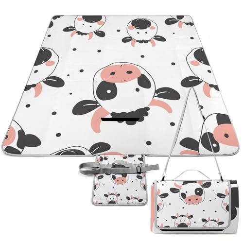 DWTJKMS Picknickmatte mit Cartoon-Kuh-Druck, faltbar, wasserdicht, mit Tragetasche, große Outdoor-Picknick-Matten, 147,3 x 147,3 cm, Campingdecke für Strand, Park, Reisen DWTJKMS Picknickmatte mit Cartoon-Kuh-Druck, faltbar, wasserdicht, mit Tragetasche, große Outdoor-Picknick-Matten, 147,3 x 147,3 cm, Campingdecke für Strand, Park, Reisen von DWTJKMS