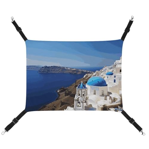 DWTJKMS Santorini Griechische Insel Meerblick Katzenhängematte Weiche Schlafhängematten Verstellbare Haustierhängematte Ganzjahresgebrauch für Katzen, Frettchen, Welpen, Kaninchen, Kleintiere von DWTJKMS