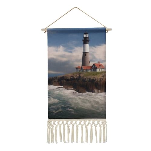 DWTJKMS Sea Lighthouse Hanging Poster, Long Vertical Wall Hanging Tapestry with Tassel Wall Art Painting Prints Hanging Banner for Living Room, Hallway, Office 10 X 49.8 cm von DWTJKMS