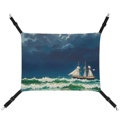 DWTJKMS Stormy Waves Vintage Segelboot Katzenhängematte Weiche Schlafhängematten Verstellbare Haustierhängematte Ganzjahresgebrauch für Katzen, Frettchen, Welpen, Kaninchen, Kleintiere (klassisch) von DWTJKMS