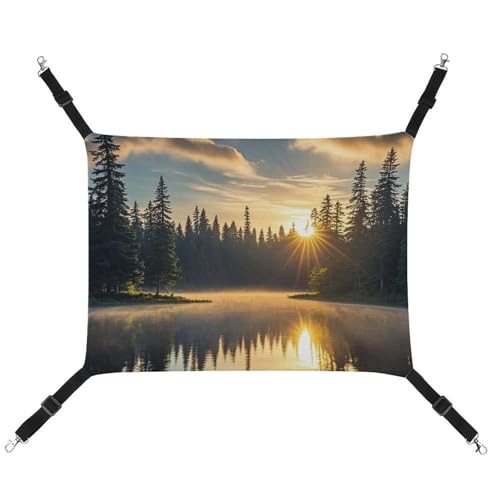 DWTJKMS Sunrise on The Lake Katzenhängematte, weiche Schlafhängematten, verstellbare Haustierhängematte für alle Jahreszeiten, für Katzen, Frettchen, Welpen, Kaninchen, Kleintiere (klassisch) von DWTJKMS