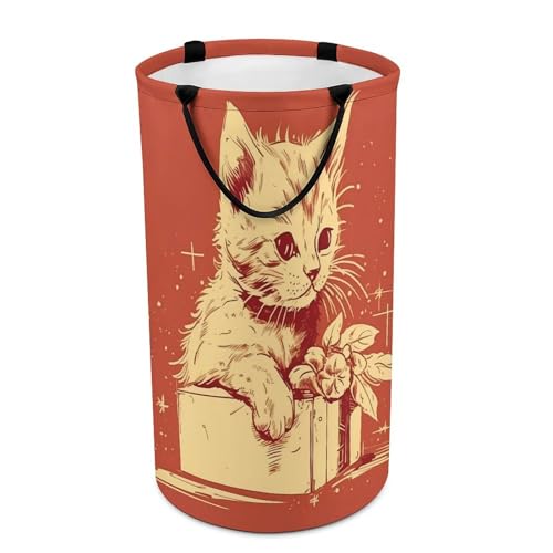 DWTJKMS Wäschekorb mit Katze, die auf der Box liegt, zusammenklappbarer Wäschekorb mit einfachen Tragegriffen, großer Aufbewahrungskorb für Waschküche, Wohnheim, Familie von DWTJKMS