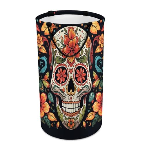 DWTJKMS Wäschekorb mit buntem Totenkopf-Design, zusammenklappbar, mit einfachen Tragegriffen, großer Aufbewahrungskorb für Waschküche, Wohnheim, Familie von DWTJKMS