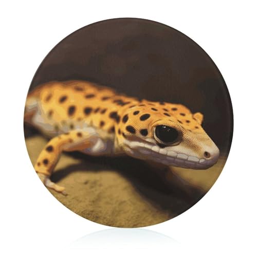 Leopard Little Gecko Schneidebrett, runder Schneideblock aus gehärtetem Glas, einzigartige Küchen-Schneidebretter für Pizza, Gemüse, Obst, Käse und Wurstwaren von DWTJKMS