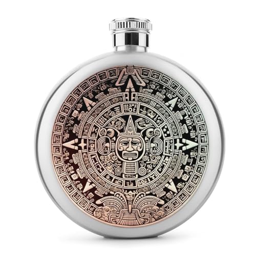 Maya-Kalender-Whiskey-Flaschen, klein, tragbar, Reise-Likörflasche, Edelstahl, auslaufsicher, für Hochzeit, Party, Trauzeugen, Brautjungfer, 142 ml Maya-Kalender-Whiskey-Flaschen, klein, tragbar, Reise-Likörflasche, Edelstahl, auslaufsicher, für Hochzeit, Party, Trauzeugen, Brautjungfer, 142 ml von DWTJKMS