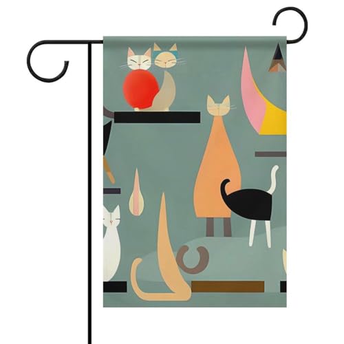 Moderne Kunst-Katzen-Sommer-Gartenflagge, doppelseitig, 30,5 x 45,7 cm, Gartenflaggen, Frühlingssonne, Gartenflaggen, saisonale Willkommensflagge, Dekoration für den Außenbereich von DWTJKMS