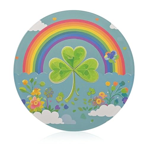 Rainbow Circle Kleeblatt-Schneidebrett, runder Schneideblock aus gehärtetem Glas, einzigartige Küchen-Schneidebretter für Pizza, Gemüse, Obst, Käse und Wurstwaren von DWTJKMS