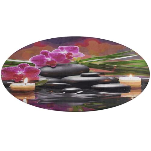Runder Teppich, Motiv: Blumen im Brunnen mit Massagesteinen, weich, saugfähig, für Eingangsbereich, rutschfeste Teppiche, Bauernhaus, Haustürmatte, 80 x 80 cm, für Schlafzimmer, Wohnzimmer Runder Teppich, Motiv: Blumen im Brunnen mit Massagesteinen, weich, saugfähig, für Eingangsbereich, rutschfeste Teppiche, Bauernhaus, Haustürmatte, 80 x 80 cm, für Schlafzimmer, Wohnzimmer von DWTJKMS