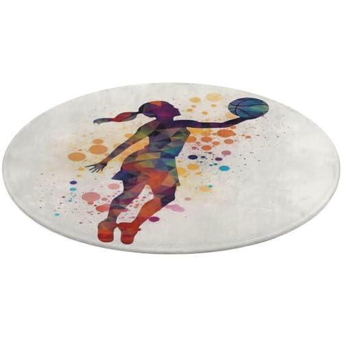 Runder Teppich mit Basketball-Mädchen-Muster, weich, saugfähig, Badematte, Eingangsbereich, rutschfest, Bauernhaus, 60 x 60 cm, für Schlafzimmer, Wohnzimmer, Heimdekoration Runder Teppich mit Basketball-Mädchen-Muster, weich, saugfähig, Badematte, Eingangsbereich, rutschfest, Bauernhaus, 60 x 60 cm, für Schlafzimmer, Wohnzimmer, Heimdekoration von DWTJKMS