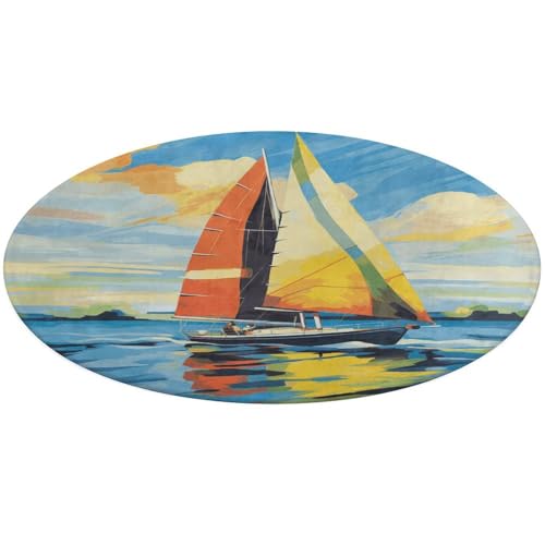 Runder Teppich mit buntem Segelboot, weich, saugfähig, für Eingangsbereich, rutschfest, Bauernhaus, 90 x 90 cm, für Schlafzimmer, Wohnzimmer, Heimdekoration Runder Teppich mit buntem Segelboot, weich, saugfähig, für Eingangsbereich, rutschfest, Bauernhaus, 90 x 90 cm, für Schlafzimmer, Wohnzimmer, Heimdekoration von DWTJKMS