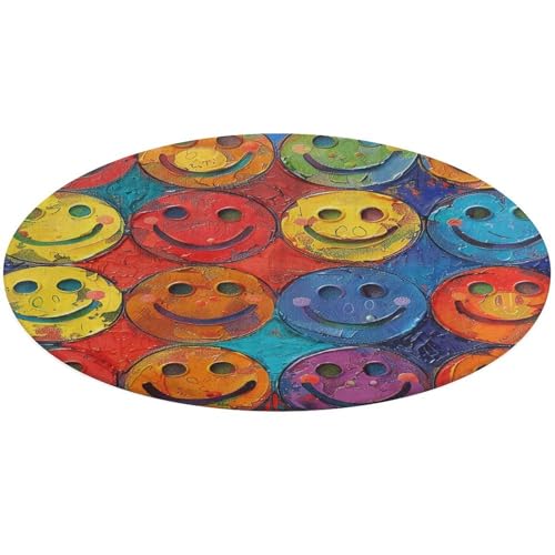 Runder Teppich mit buntem Smiley-Gesicht, weich, saugfähig, für Eingangsbereich, rutschfest, Bauernhaus, 80 x 80 cm, für Schlafzimmer, Wohnzimmer, Heimdekoration Runder Teppich mit buntem Smiley-Gesicht, weich, saugfähig, für Eingangsbereich, rutschfest, Bauernhaus, 80 x 80 cm, für Schlafzimmer, Wohnzimmer, Heimdekoration von DWTJKMS