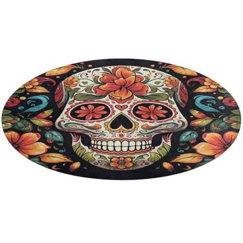 Runder Teppich mit buntem Totenkopf-Motiv, weich, saugfähig, für Eingangsbereich, rutschfest, Bauernhaus, 80 x 80 cm, für Schlafzimmer, Wohnzimmer, Heimdekoration Runder Teppich mit buntem Totenkopf-Motiv, weich, saugfähig, für Eingangsbereich, rutschfest, Bauernhaus, 80 x 80 cm, für Schlafzimmer, Wohnzimmer, Heimdekoration von DWTJKMS