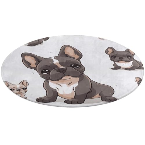 Runder Teppich mit französischer Bulldogge, weich, saugfähig, für Eingangsbereich, rutschfest, Bauernhaus, 80 x 80 cm, für Schlafzimmer, Wohnzimmer, Heimdekoration Runder Teppich mit französischer Bulldogge, weich, saugfähig, für Eingangsbereich, rutschfest, Bauernhaus, 80 x 80 cm, für Schlafzimmer, Wohnzimmer, Heimdekoration von DWTJKMS