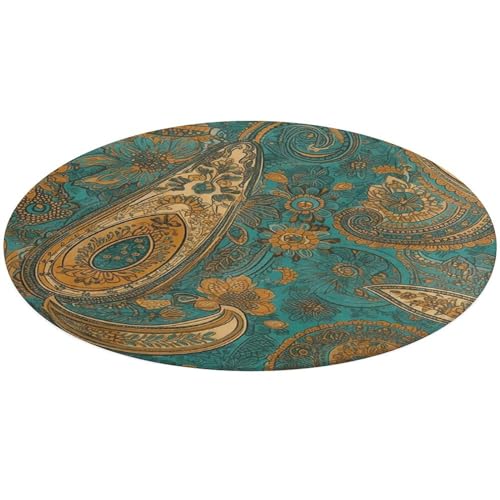 Runder Teppich mit gelbem Paisleymuster, weich, saugfähig, für Eingangsbereich, rutschfeste Teppiche, Bauernhaus, 90 x 90 cm, für Schlafzimmer, Wohnzimmer, Heimdekoration Runder Teppich mit gelbem Paisleymuster, weich, saugfähig, für Eingangsbereich, rutschfeste Teppiche, Bauernhaus, 90 x 90 cm, für Schlafzimmer, Wohnzimmer, Heimdekoration von DWTJKMS