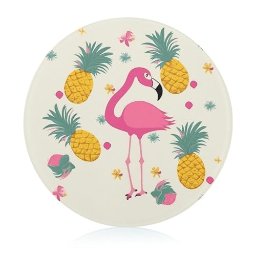 Schneidebrett mit Flamingo- und Ananas-Motiv, runder Schneideblock aus gehärtetem Glas, einzigartige Küchen-Schneidebretter für Pizza, Gemüse, Obst, Käse und Wurstwaren von DWTJKMS