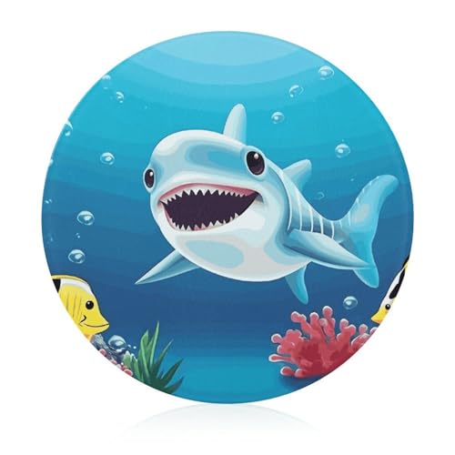 Smiling Shark Schneidebrett, runder Schneideblock aus gehärtetem Glas, einzigartige Küchen-Schneidebretter für Pizza, Gemüse, Obst, Käse und Wurstwaren von DWTJKMS