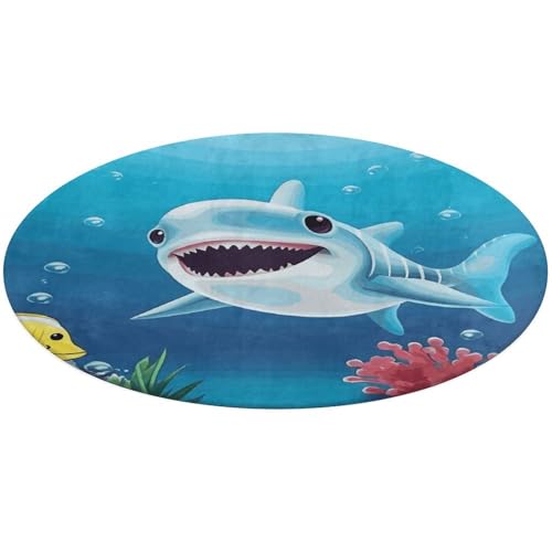 Smiling Shark runder Teppich, weich, saugfähig, Badematte, Eingangsbereich, rutschfest, Bauernhaus, 90 x 90 cm, für Schlafzimmer, Wohnzimmer, Heimdekoration Smiling Shark runder Teppich, weich, saugfähig, Badematte, Eingangsbereich, rutschfest, Bauernhaus, 90 x 90 cm, für Schlafzimmer, Wohnzimmer, Heimdekoration von DWTJKMS