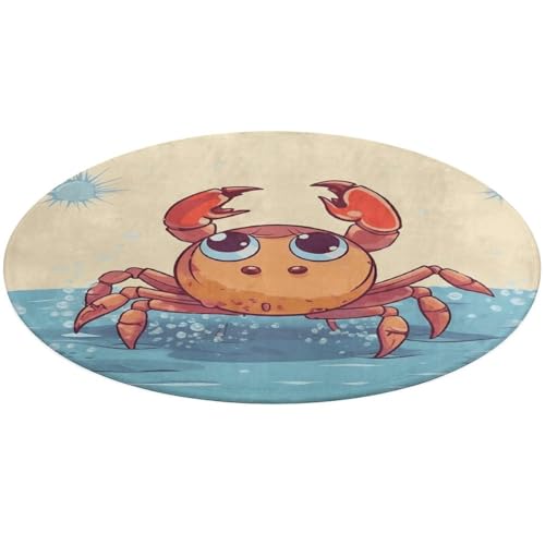 Sommer-Teppich mit Cartoon-Krabbe, rund, weich, saugfähig, Badematte, Eingangsbereich, rutschfest, Bauernhaus, 90 x 90 cm, für Schlafzimmer, Wohnzimmer, Heimdekoration Sommer-Teppich mit Cartoon-Krabbe, rund, weich, saugfähig, Badematte, Eingangsbereich, rutschfest, Bauernhaus, 90 x 90 cm, für Schlafzimmer, Wohnzimmer, Heimdekoration von DWTJKMS
