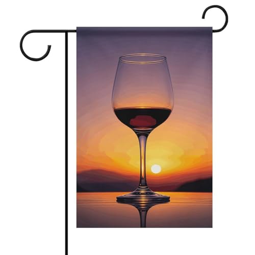 Sonnenuntergangsweinglas-Sommer-Gartenflagge, doppelseitig, 30,5 x 45,7 cm, Gartenflaggen, saisonale Willkommensflagge für den Außenbereich, Dekoration von DWTJKMS
