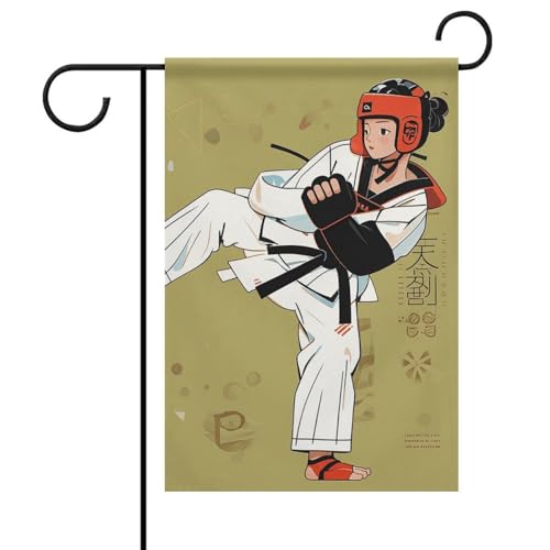 Taekwondo-Design Sommer-Gartenflagge, doppelseitig, 30,5 x 45,7 cm, Gartenflaggen, saisonale Willkommensflagge für den Außenbereich, Dekoration von DWTJKMS
