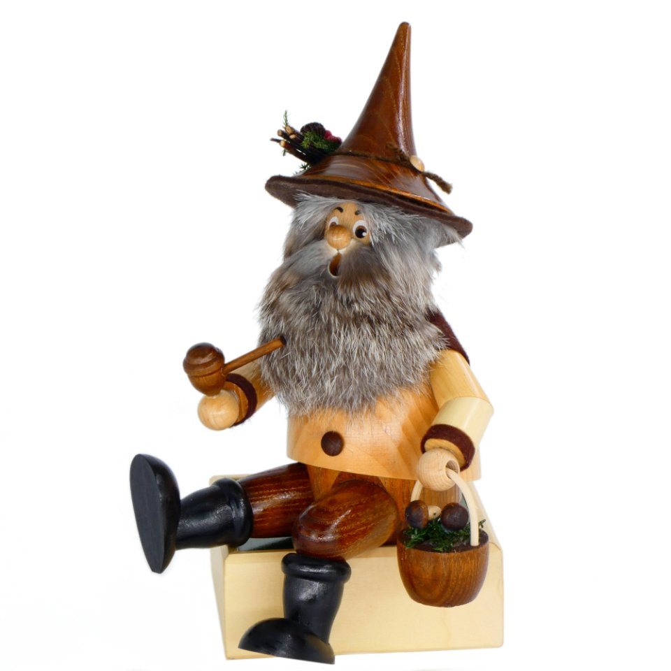 DWU - Drechselwerkstatt Uhlig Räuchermännchen DWU Kantenhocker Waldwichtel Pilzsammler, (1 St), Handarbeit aus dem Erzgebirge von DWU - Drechselwerkstatt Uhlig