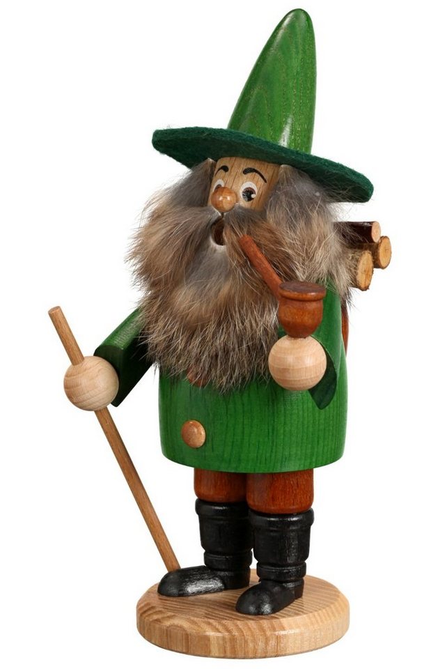 DWU - Drechselwerkstatt Uhlig Räuchermännchen DWU Räuchermann Wichtel Holzsammler grün, (1 St), Handarbeit aus dem Erzgebirge von DWU - Drechselwerkstatt Uhlig
