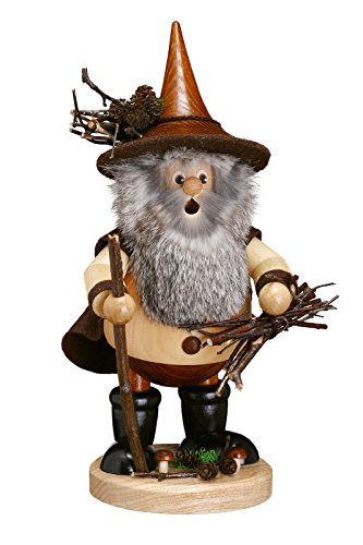 DWU Original Erzgebirgischer Räuchermann® Waldwichtel groß Holzsammler Natur - inkl. Original Crottendorfer Räucherkerzen #888 von DWU