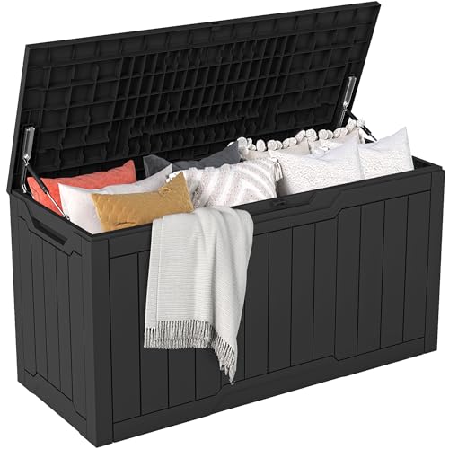 DWVO Auflagenbox Aufbewahrungsbox Garten Kissenbox Gartenbox Outdoor Gartentruhe |Wasserdicht Gasdruckfeder|300 Liter 115x46.8x58cm|Für Sitzauflagen Gartengeräte & Kinderspielzeug|Schwarz von DWVO