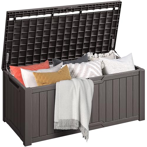 DWVO Gartenbox|450 Liter 142.1x67.6x60cm|Auflagenbox Aufbewahrungsbox Garten Kissenbox Outdoor Gartentruhe |Wasserdicht Gasdruckfeder|Für Sitzauflagen Gartengeräte & Kinderspielzeug|Dunkelbraun von DWVO
