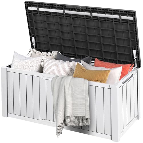 DWVO Gartenbox|450 Liter 142.1x67.6x60cm|Auflagenbox Aufbewahrungsbox Garten Kissenbox Outdoor Gartentruhe |Wasserdicht Gasdruckfeder|Für Sitzauflagen Gartengeräte & Kinderspielzeug|Schwarz + Weiß von DWVO