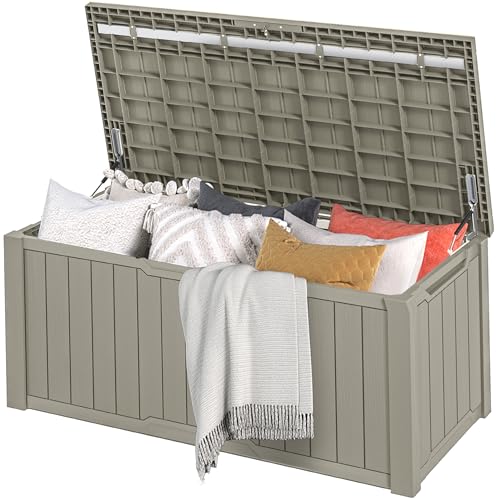 DWVO Gartenbox|870 Liter 143x80.5x79cm|Auflagenbox Aufbewahrungsbox Garten Kissenbox Outdoor Gartentruhe |Wasserdicht Gasdruckfeder|Für Sitzauflagen Gartengeräte & Kinderspielzeug|Hellbraun von DWVO