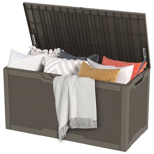 DWVO Gartenbox Auflagenbox Aufbewahrungsbox Kissenbox Outdoor Gartentruhe|Moderne Rattan|Wasserdicht Gasdruckfeder|Für Sitzauflagen Gartengeräte & Kinderspielzeug|380 Liter 115.4x55x58.3cm|Hellbraun DWVO Gartenbox Auflagenbox Aufbewahrungsbox Kissenbox Outdoor Gartentruhe|Moderne Rattan|Wasserdicht Gasdruckfeder|Für Sitzauflagen Gartengeräte & Kinderspielzeug|380 Liter 115.4x55x58.3cm|Hellbraun von DWVO
