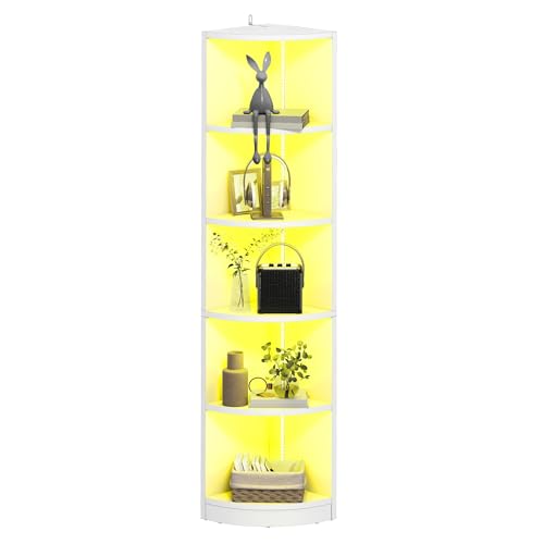 DWVO LED Eck-Bücherregal, 5-stöckiges Bluetooth-Bücherregal, 30 x 30 x 180 cm, Vitrine mit Musiksynchronisierung für Schlafzimmer & Wohnzimmer, modernes Design von DWVO