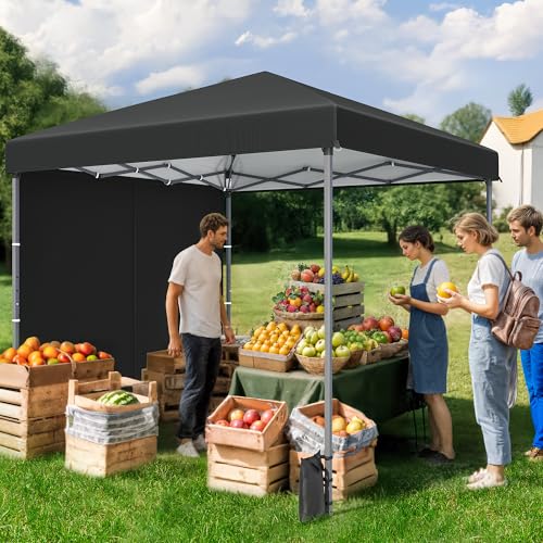 DWVO Pavillon 3x3M | 4er Set Sandsäcke, Pop Up Faltpavillon stabil & höhenverstellbar UV Schutz 50+,Gartenzelt Partyzelt für Terrasse Strand Camping Markt Festival Hellschwarz verbessert von DWVO